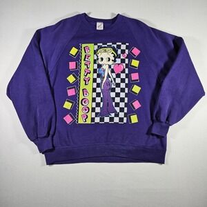 Vintage 90's Betty Boop Purple Graphic Sweatshirt Jerzees Crewneck Large